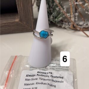 Rhodium Plated Silver Ring with Turquoise Magnesite